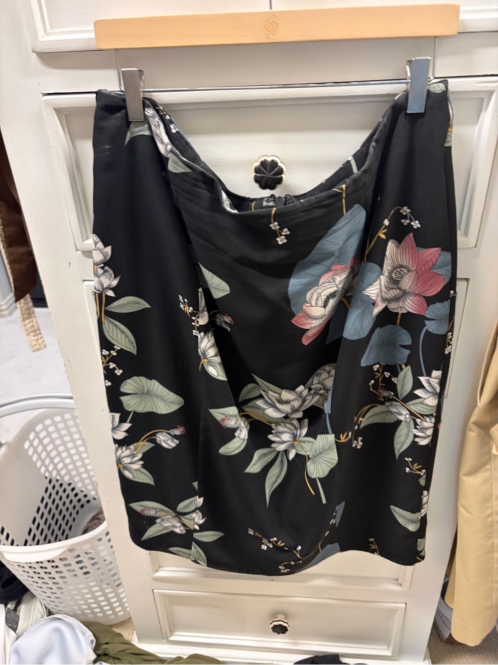 City Chic Black Floral Midi Skirt with Blue & Pink Blooms